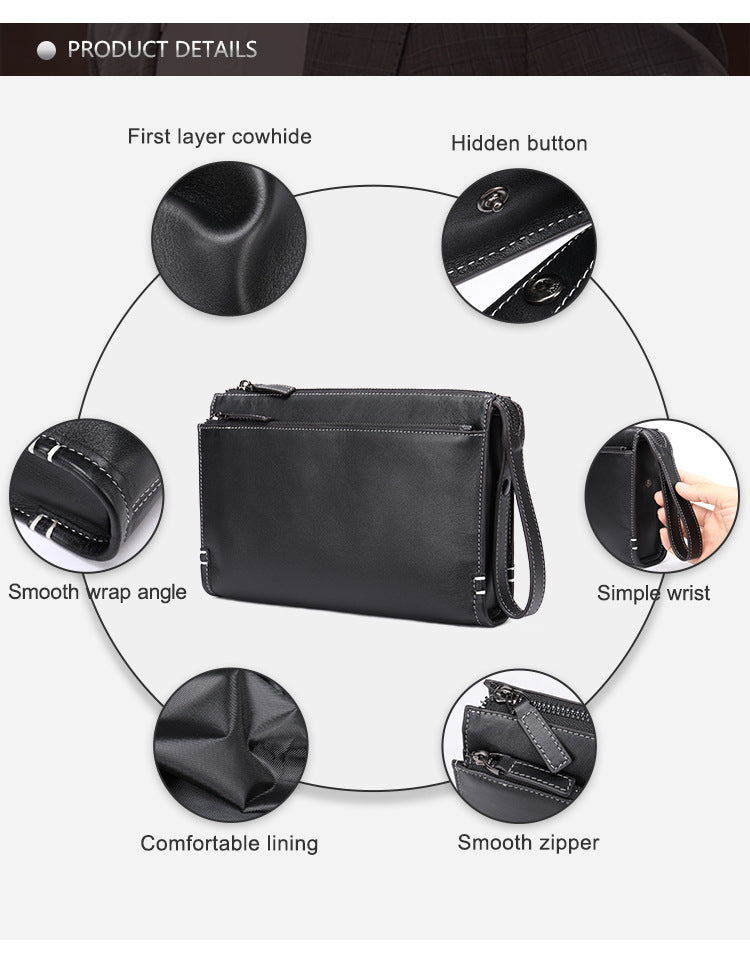 Men's clutch bag Genuine cowhide leather large capacity business casual men's handbag 