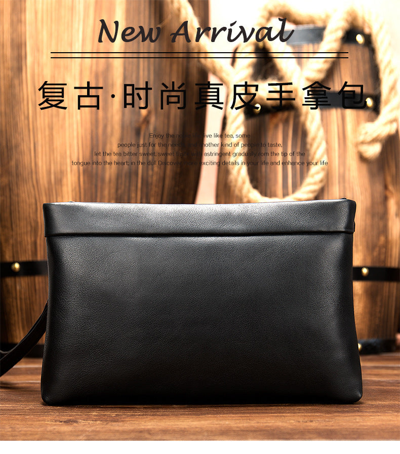 Men's clutch bag cowhide genuine leather Korean fashion business large capacity men's handbag 