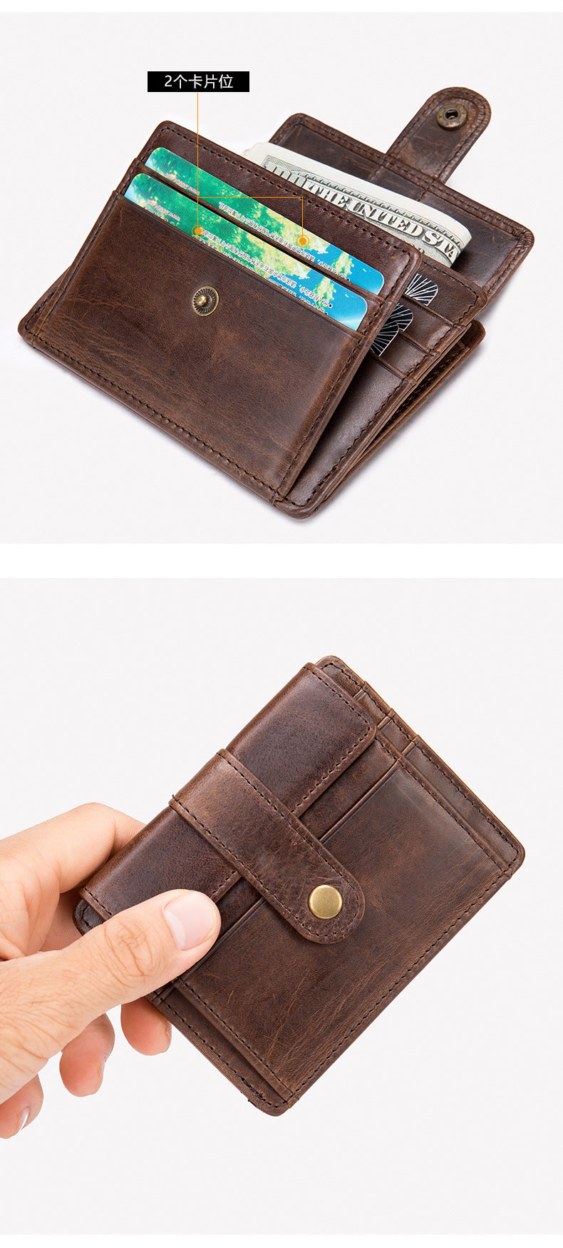 Men's Wallet Genuine Cow Leather Large Capacity Card Bag Retro Card Holder Men's Wallet 