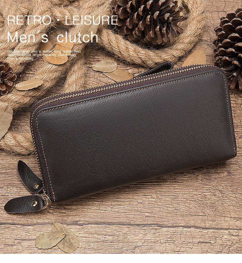 Men's long wallet double zipper card bag coin purse card holder business wallet for men 