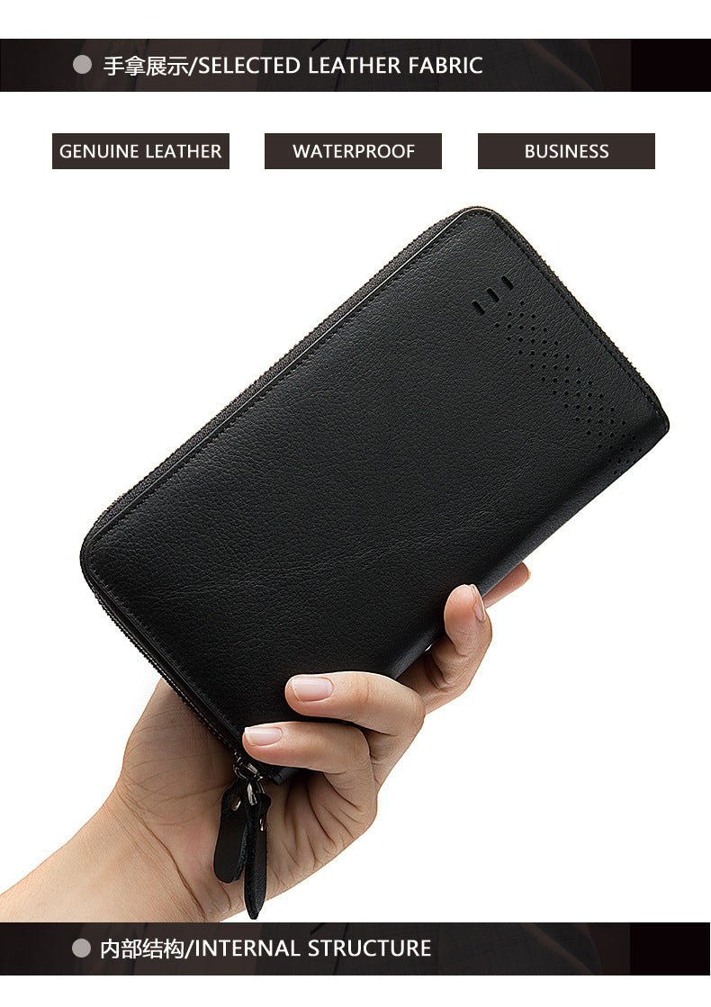 Men's long wallet made of genuine cowhide leather Korean fashion business clutch bag men's wallet card bag 