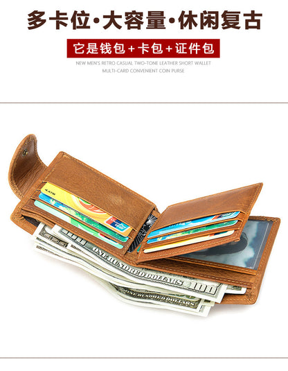 Men's Wallet, Cowhide, Genuine Leather, Thin Foldable, Coin Card Holder, Men's Wallet 