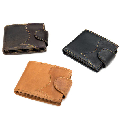 Men's Wallet, Cowhide, Genuine Leather, Thin Foldable, Coin Card Holder, Men's Wallet 