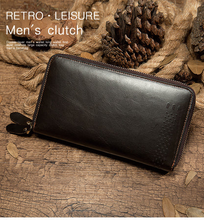 Men's long wallet made of genuine cowhide leather Korean fashion business clutch bag men's wallet card bag 