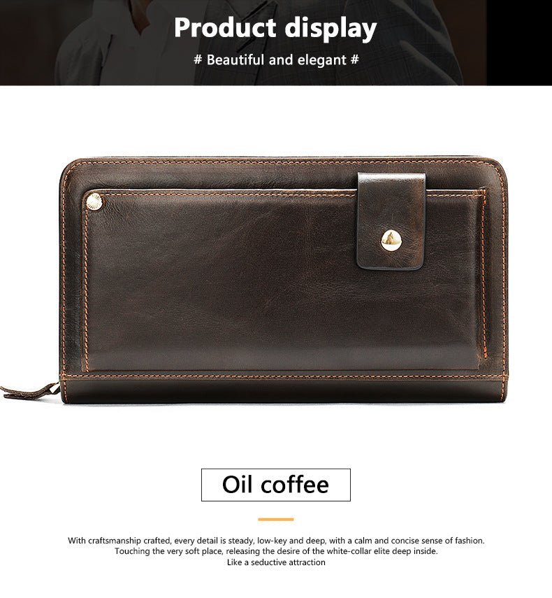 Men's long wallet cowhide clutch bag business casual fashion retro card holder men's wallet 