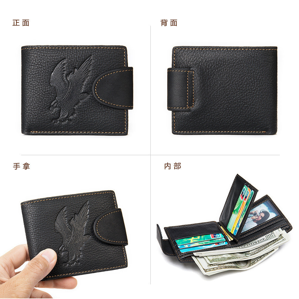 Men's short wallet genuine cowhide leather hawk unique fashion card bag wallet for men 