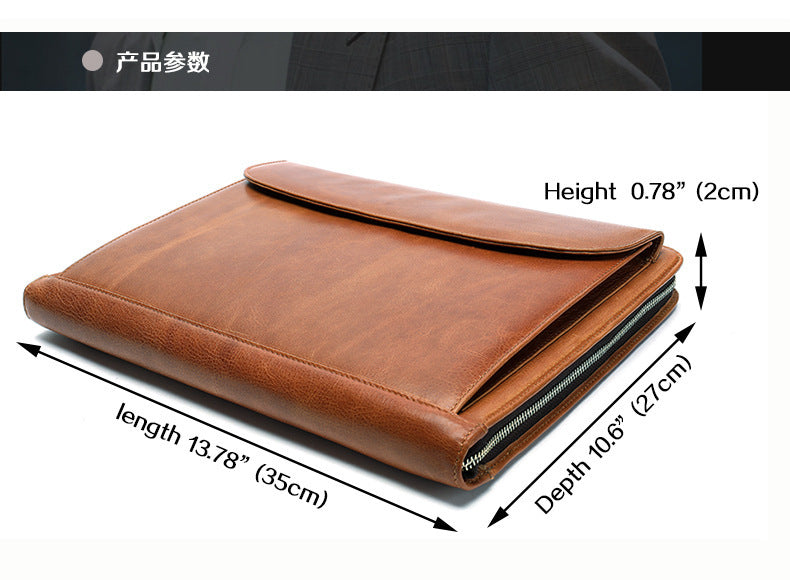 Men's clutch bag Genuine cowhide leather large capacity business zipper file bag Men's handbag 