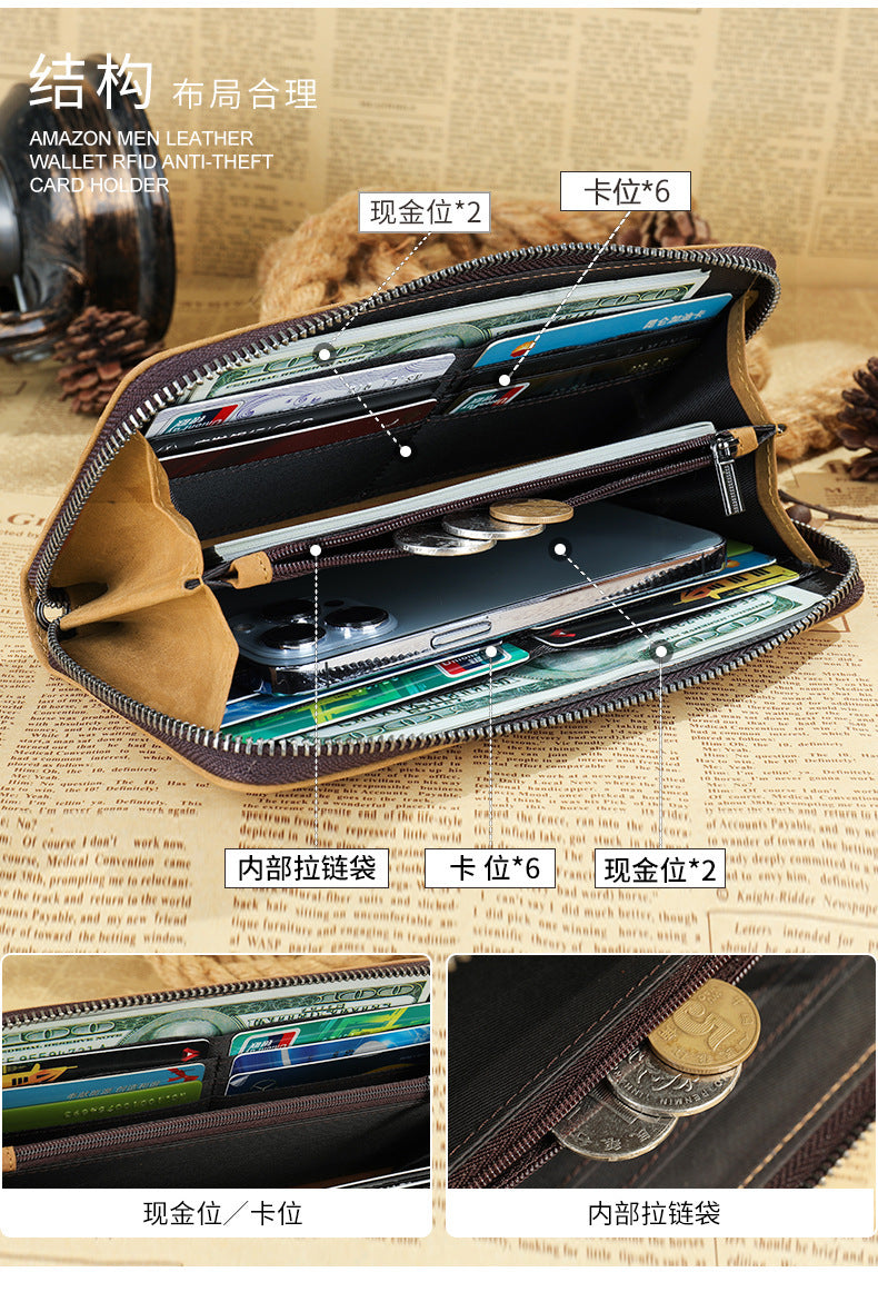 Men's long wallet wrist bag made of genuine cowhide leather high quality clutch bag men's wallet 