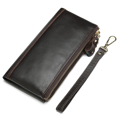 Men's long wallet made of genuine cowhide leather OL commuting large capacity zipper clutch bag 