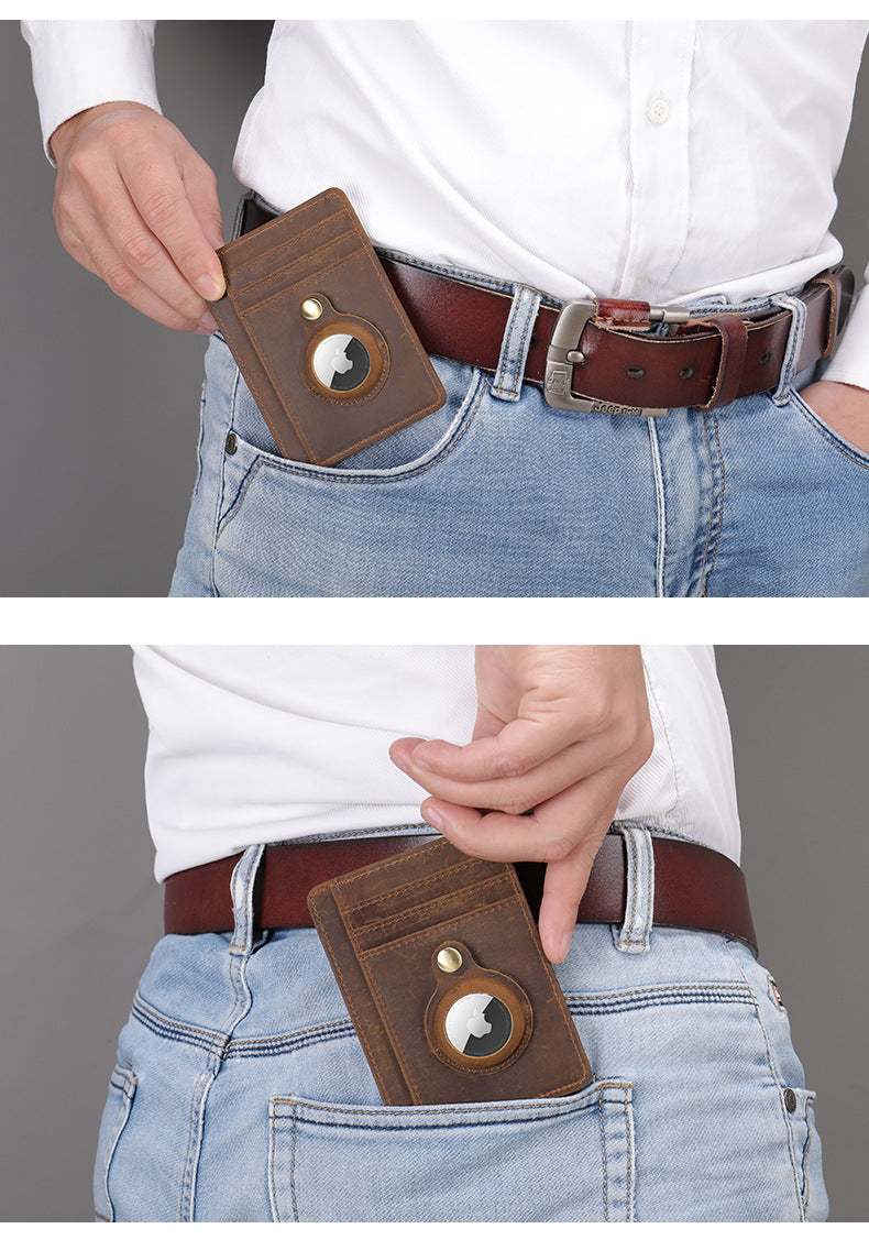 Men's Wallet Cow Leather Airtag Tracker Card Bag Anti-Theft RFID Retro Men's Wallet 