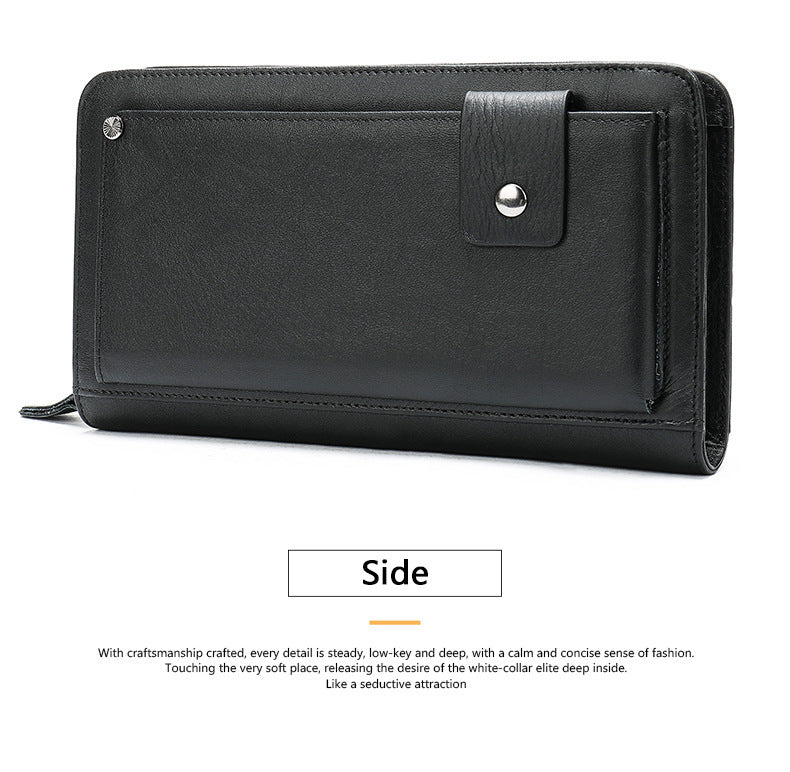 Men's long wallet cowhide clutch bag business casual fashion retro card holder men's wallet 