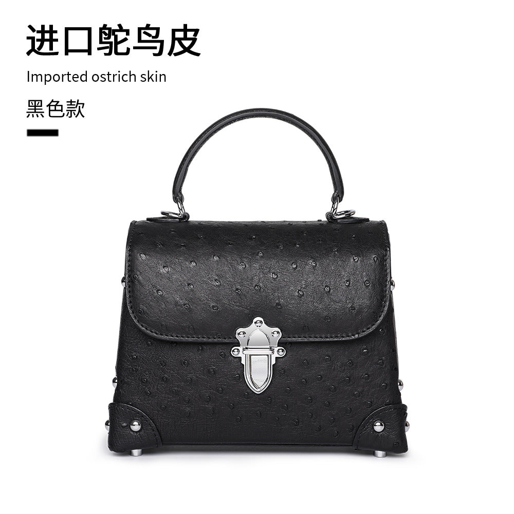 Ostrich leather ladies bag genuine leather Kelly bag fashion leather tote bag large capacity shoulder bag