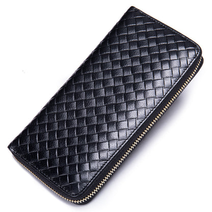 Men's long wallet made of cowhide genuine leather fashion plaid card holder zipper large capacity clutch bag men's wallet 