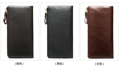 Men's long wallet made of genuine cowhide leather OL commuting large capacity zipper clutch bag 