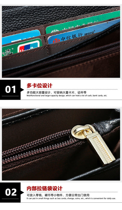 Men's long wallet made of cowhide genuine leather fashion plaid card holder zipper large capacity clutch bag men's wallet 