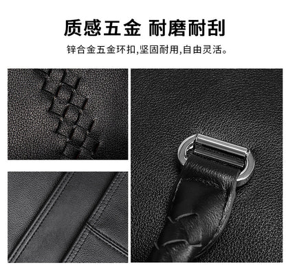 Men's Handbag Genuine Leather Cowhide Fashion Business Large Capacity Business Briefcase Computer Bag Hand-knitted Men's Handbag 