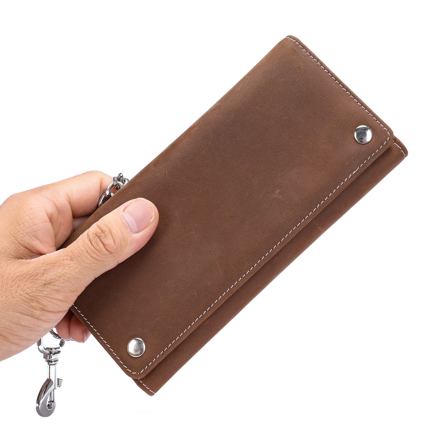 Men's Long Wallet, Cowhide, Genuine Leather, Retro Chain, Multi-Card Holder, Anti-Theft Wallet, Men's Wallet Wrist Bag 