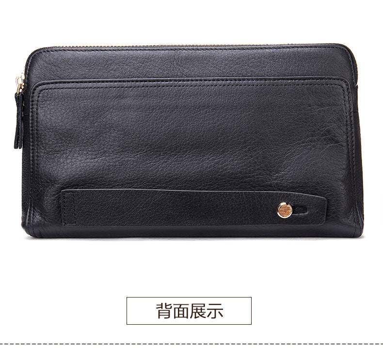 Men's Long Wallet Large Capacity Korean Fashion Genuine Cowhide Leather Card Holder RFID Anti-Theft Clutch Bag Men's Handbag 