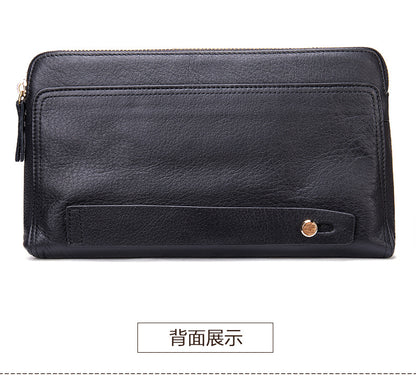 Men's Long Wallet Large Capacity Korean Fashion Genuine Cowhide Leather Card Holder RFID Anti-Theft Clutch Bag Men's Handbag 