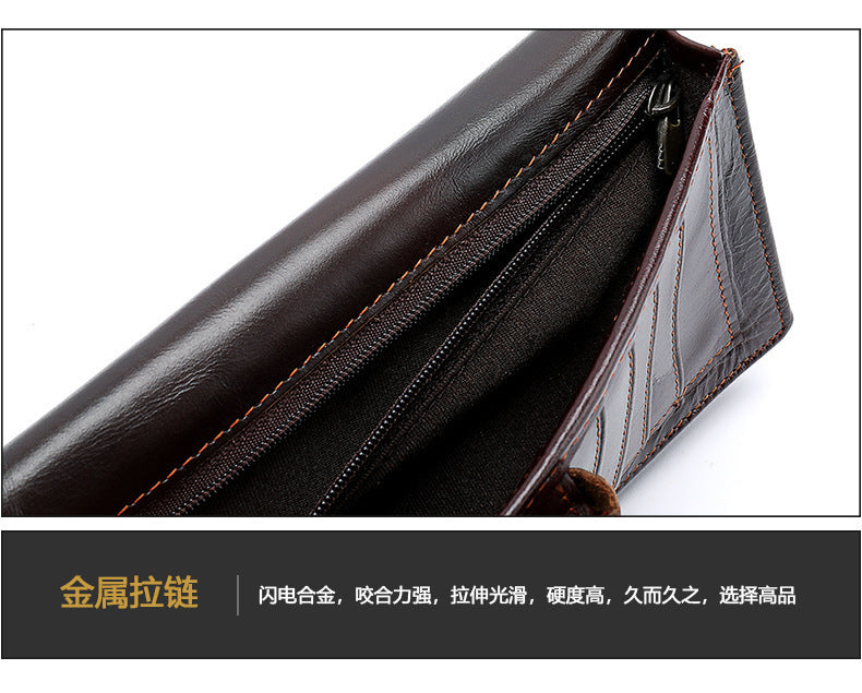 Men's long wallet, genuine cowhide leather, coin purse, card holder, business wallet for men 