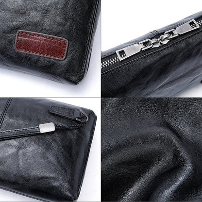 Men's Clutch Bag Genuine Cowhide Leather Quality Fashion Men's Wrist Bag Handbag