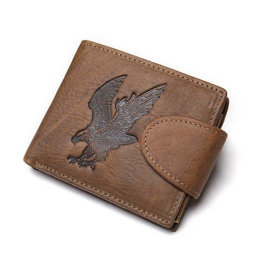 Men's short wallet genuine cowhide leather hawk unique fashion card bag wallet for men 