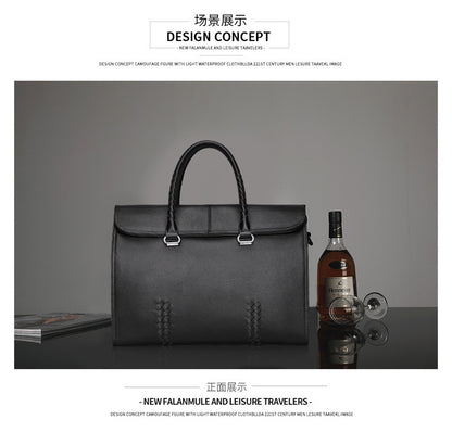 Men's Handbag Genuine Leather Cowhide Fashion Business Large Capacity Business Briefcase Computer Bag Hand-knitted Men's Handbag 