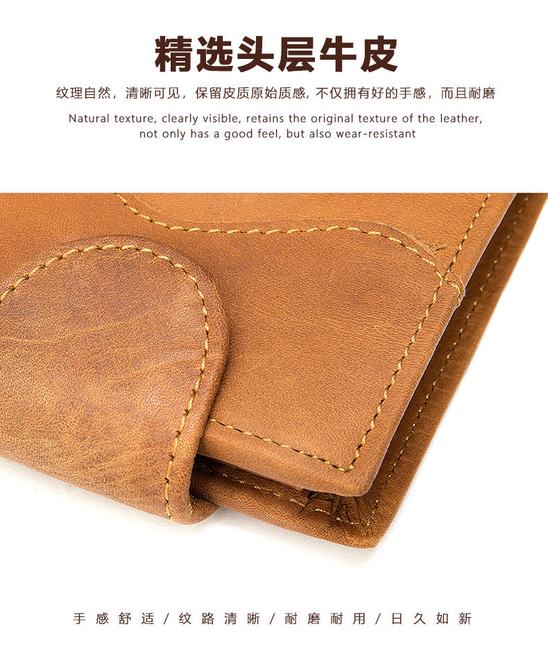 Men's Wallet, Cowhide, Genuine Leather, Thin Foldable, Coin Card Holder, Men's Wallet 