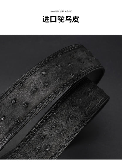 Width 3.8cm Ostrich Skin Genuine Leather Men's Belt Casual Plate Buckle Needle Buckle Men Belt No Buckle 