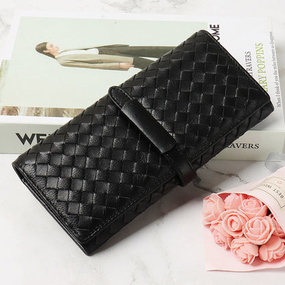 Women's long wallet handmade sheepskin woven tri-fold wallet genuine leather wallet fashion