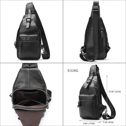 Men's bust bag cowhide genuine leather sports casual crossbody bag 