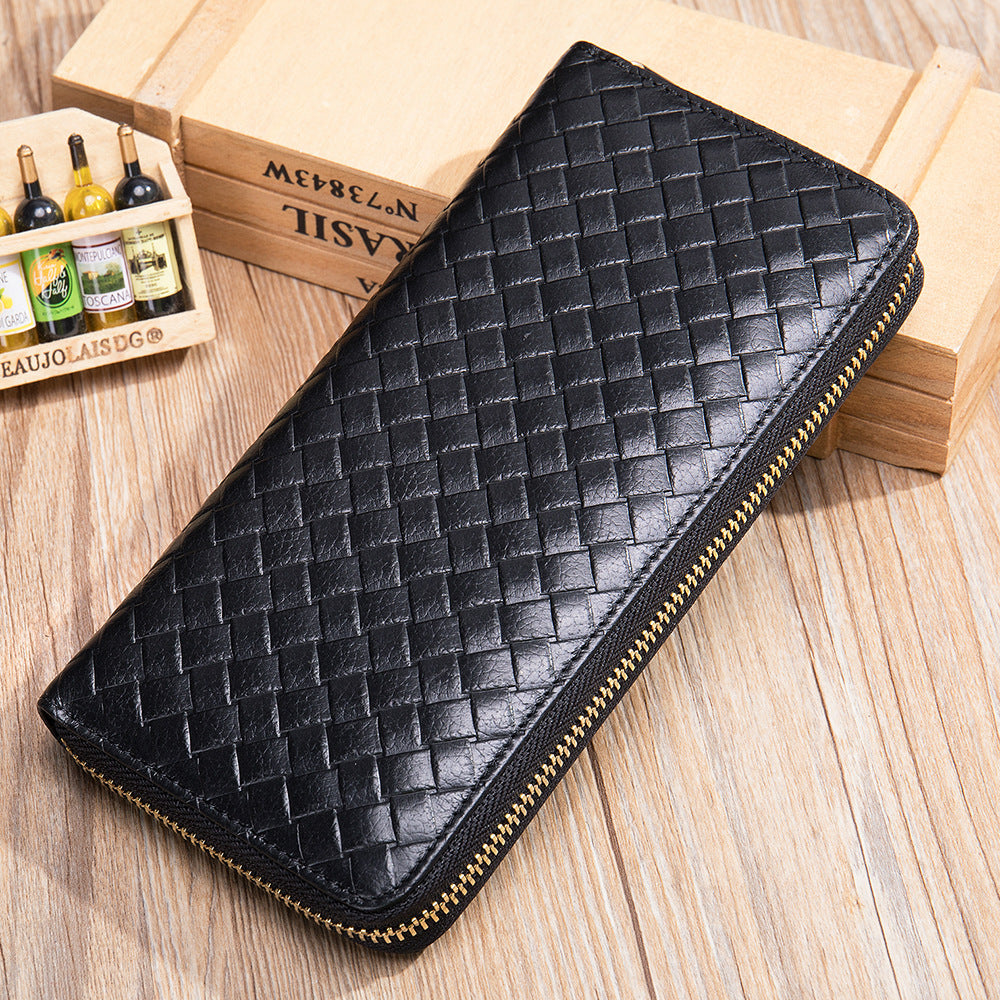 Men's long wallet made of cowhide genuine leather fashion plaid card holder zipper large capacity clutch bag men's wallet 