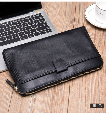 Men's Long Wallet Large Capacity Korean Fashion Genuine Cowhide Leather Card Holder RFID Anti-Theft Clutch Bag Men's Handbag 