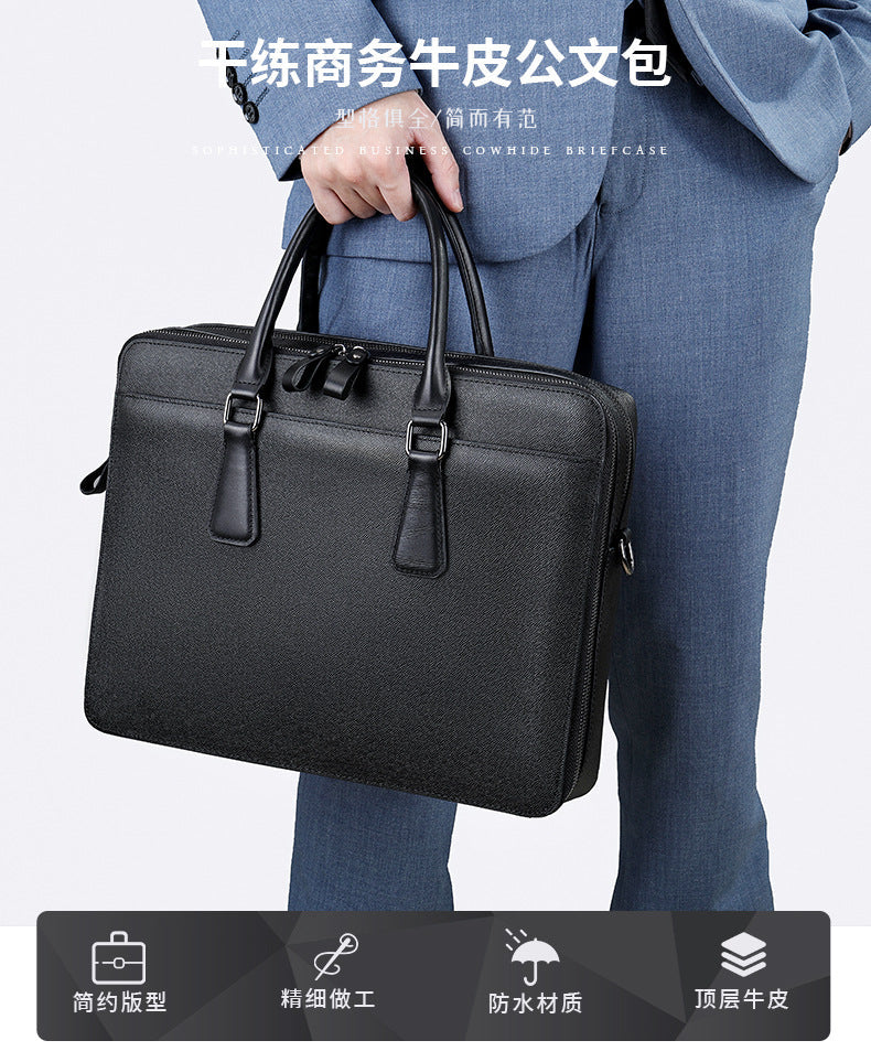 Men's handbag genuine cowhide leather office business commuting men's computer bag handbag 