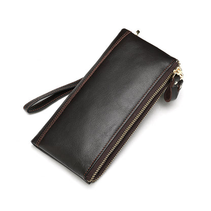 Men's long wallet made of genuine cowhide leather OL commuting large capacity zipper clutch bag 