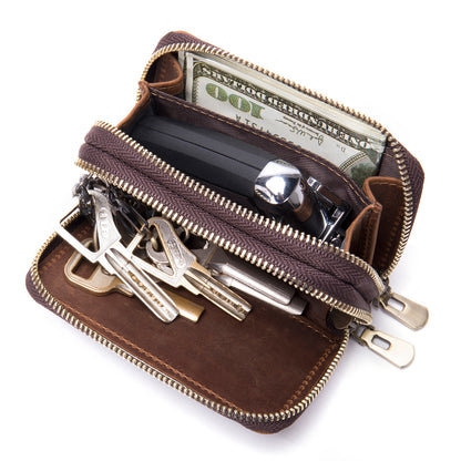 Men's Wallet Portable Cowhide Car Key Wallet Zipper Retro DIY Men's Wallet Handbag 