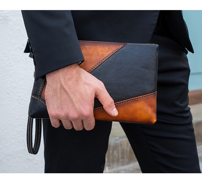 Men's Clutch Bag, Cowhide Genuine Leather, Large Capacity, Retro Fashion, Men's Handbag 