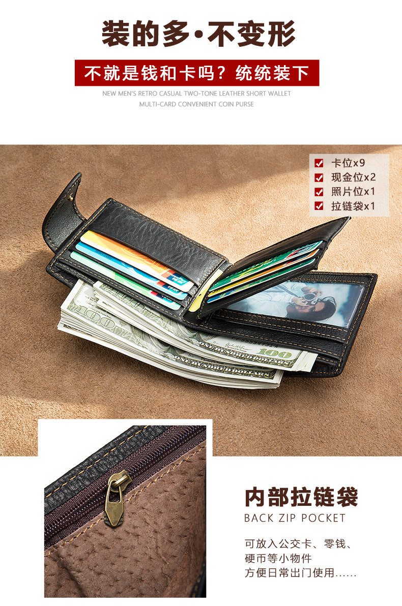 Men's short wallet genuine cowhide leather hawk unique fashion card bag wallet for men 