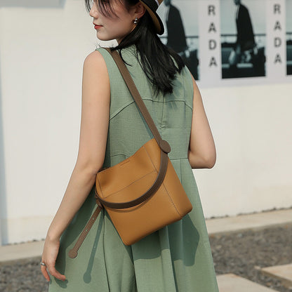 Ladies genuine leather bucket bag luxury cowhide handbag shoulder bag crossbody bag goes with anything