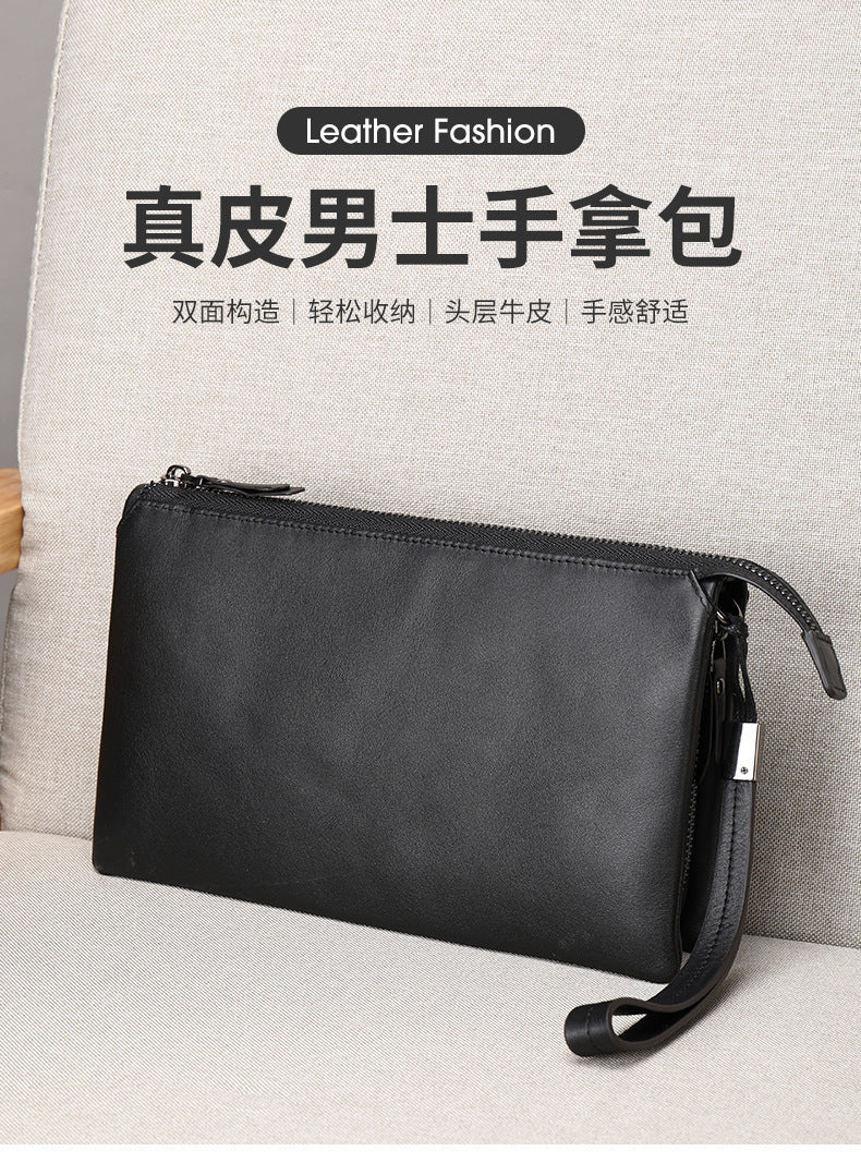 Men's clutch bag Genuine cowhide leather large capacity business casual men's handbag 