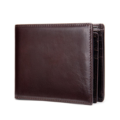 Men's short wallet cowhide genuine leather retro casual anti-theft wallet 