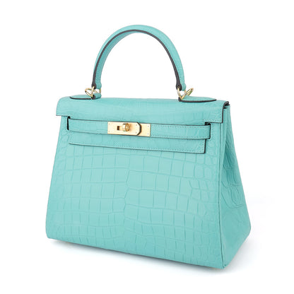 Hand-stitched wax thread ladies bag matte crocodile leather women bag fashion handbag Kelly bag