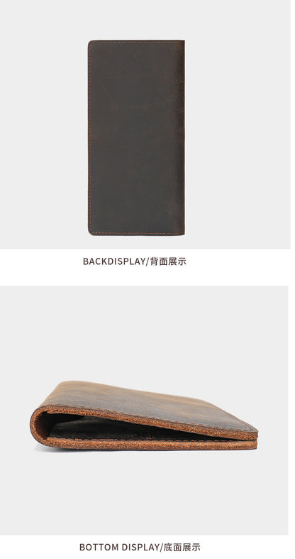 Men's long wallet made of genuine cowhide leather fashion retro clutch bag men's wallet card bag 