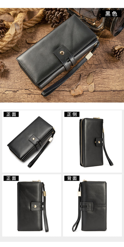 Men's long wallet, large capacity wallet, genuine cowhide leather, zipper clutch bag, handbag for men 