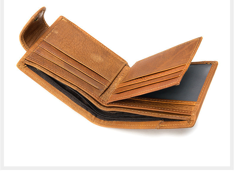 Men's Wallet, Cowhide, Genuine Leather, Thin Foldable, Coin Card Holder, Men's Wallet 