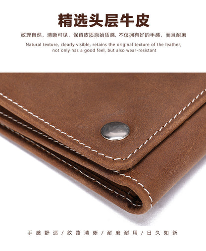 Men's Long Wallet, Cowhide, Genuine Leather, Retro Chain, Multi-Card Holder, Anti-Theft Wallet, Men's Wallet Wrist Bag 