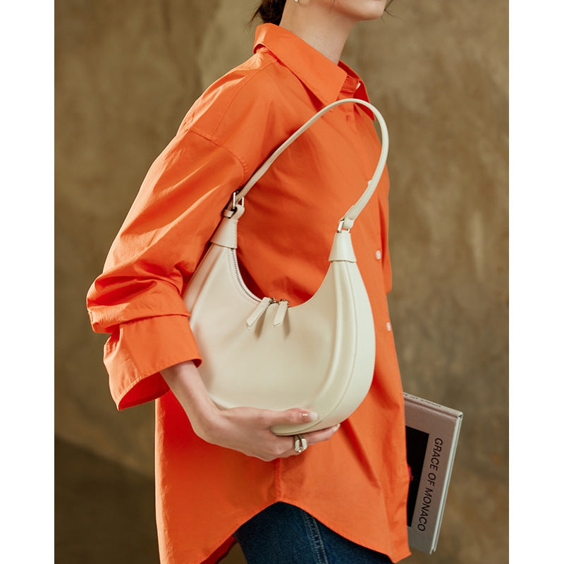 Genuine leather armpit bag women crossbody bag fashionable luxury cowhide shoulder bag half moon bag