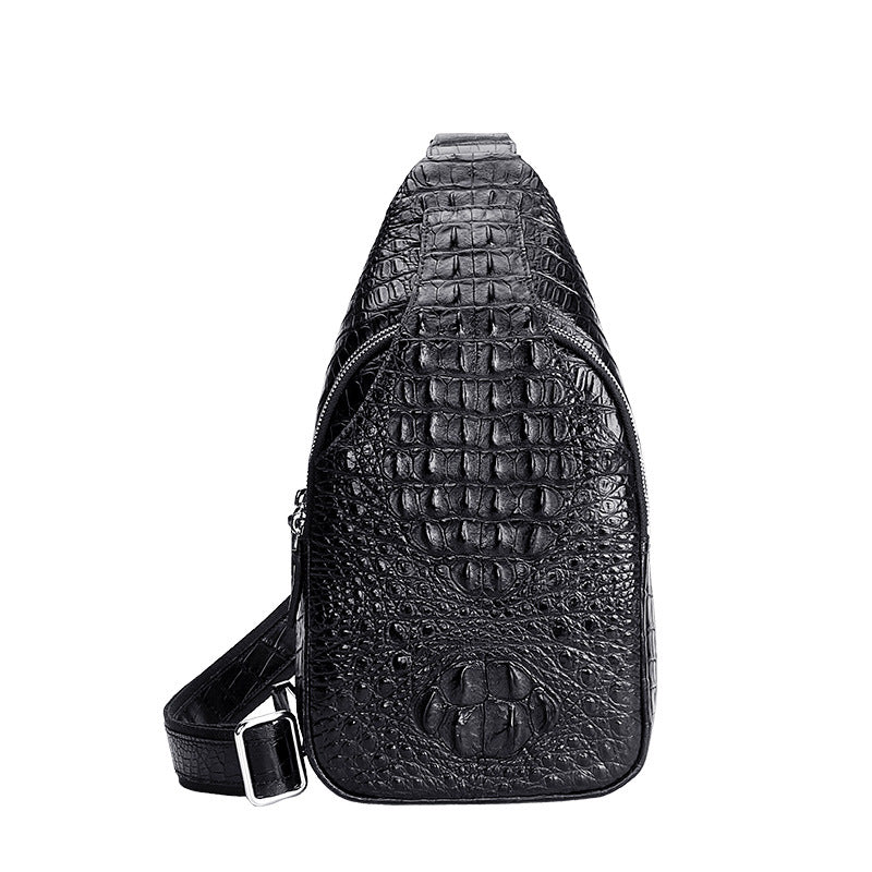 Men's Bust Bag Crocodile Skin Genuine Leather Large Capacity Outdoor Sports Backpack Casual Fashion Waist Pouch 