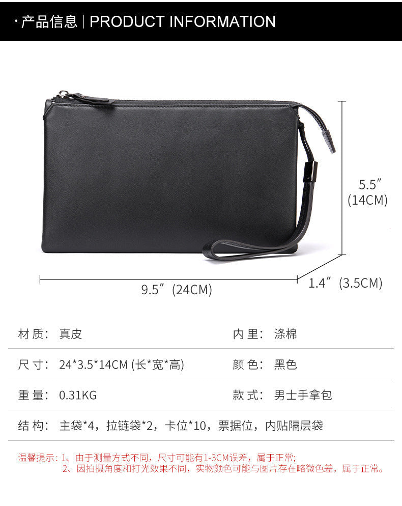 Men's clutch bag Genuine cowhide leather large capacity business casual men's handbag 