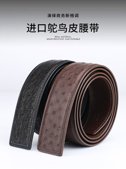 Width 3.8cm Ostrich Skin Genuine Leather Men's Belt Casual Plate Buckle Needle Buckle Men Belt No Buckle 